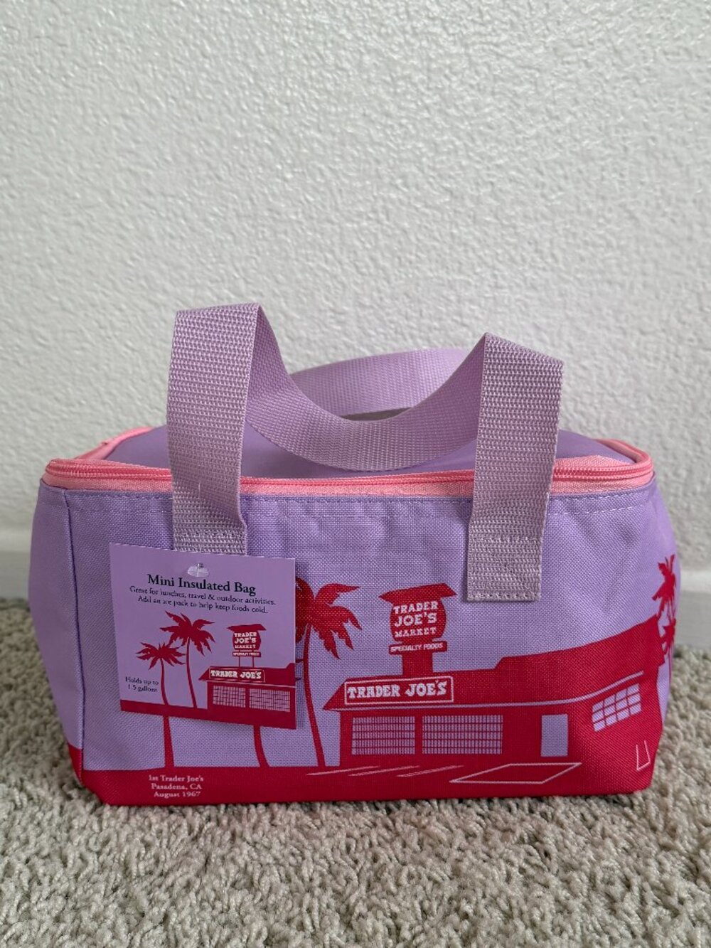 Trader Joe's Insulated Mini Cooler Lunch Bag Purple Pink NWT